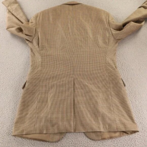 Ralph Lauren Jacket M MT Beige Gun Check Houndstooth Silk Wool Blazer 42L - Picture 4 of 5